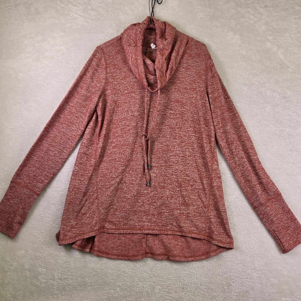 Cable & Gauge Womens L Cowl Neck Space Dye Split Back Top Rust Orange Thumbholes